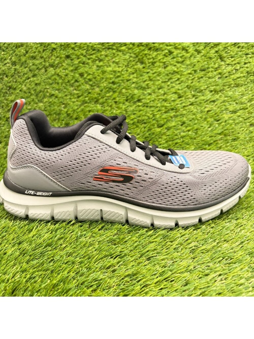 Skechers Track Leshur Mens Size 9 Gray Orange Athletic Walking Shoes Sneakers
